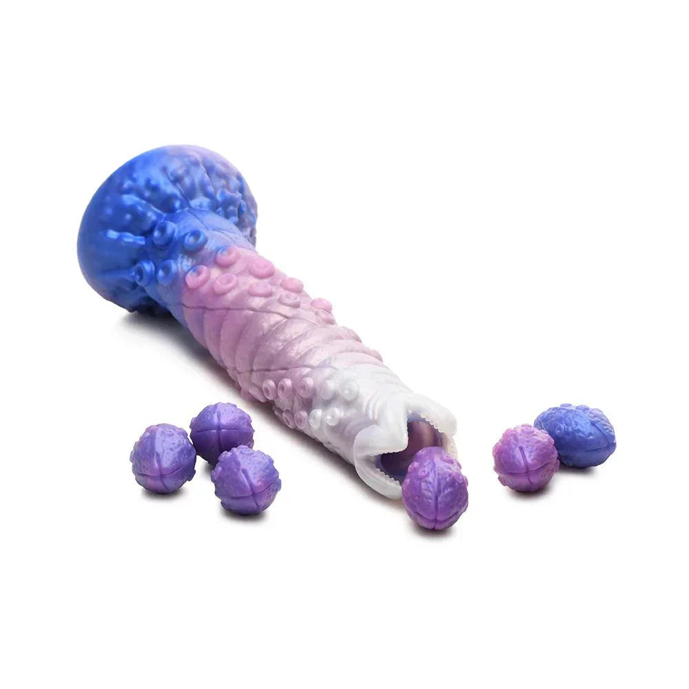 Creature Cocks Tenta-Queen Ovipositor Silicone Dildo with colorful tentacle shaft and silicone eggs.