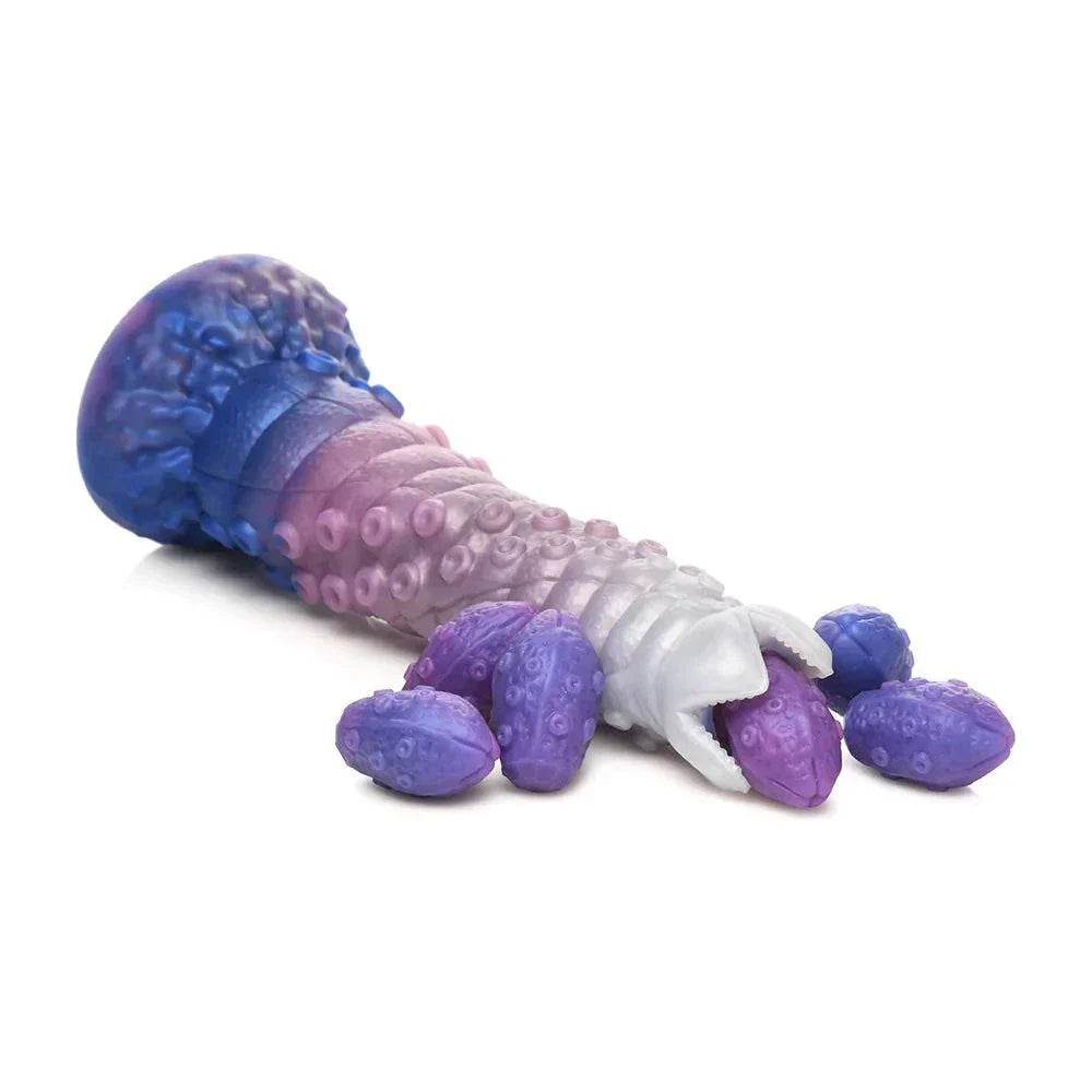 Creature Cocks Tenta-Queen Ovipositor silicone dildo with colorful tentacle design and silicone eggs.