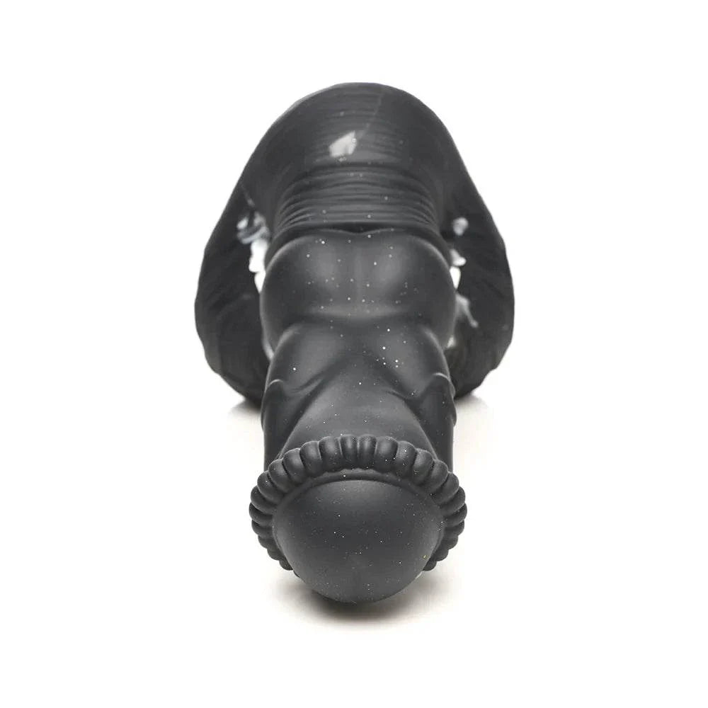 Creature Cocks Venom Silicone Dildo, fantasy black and white design, ribbed texture, beads, harness-compatible.