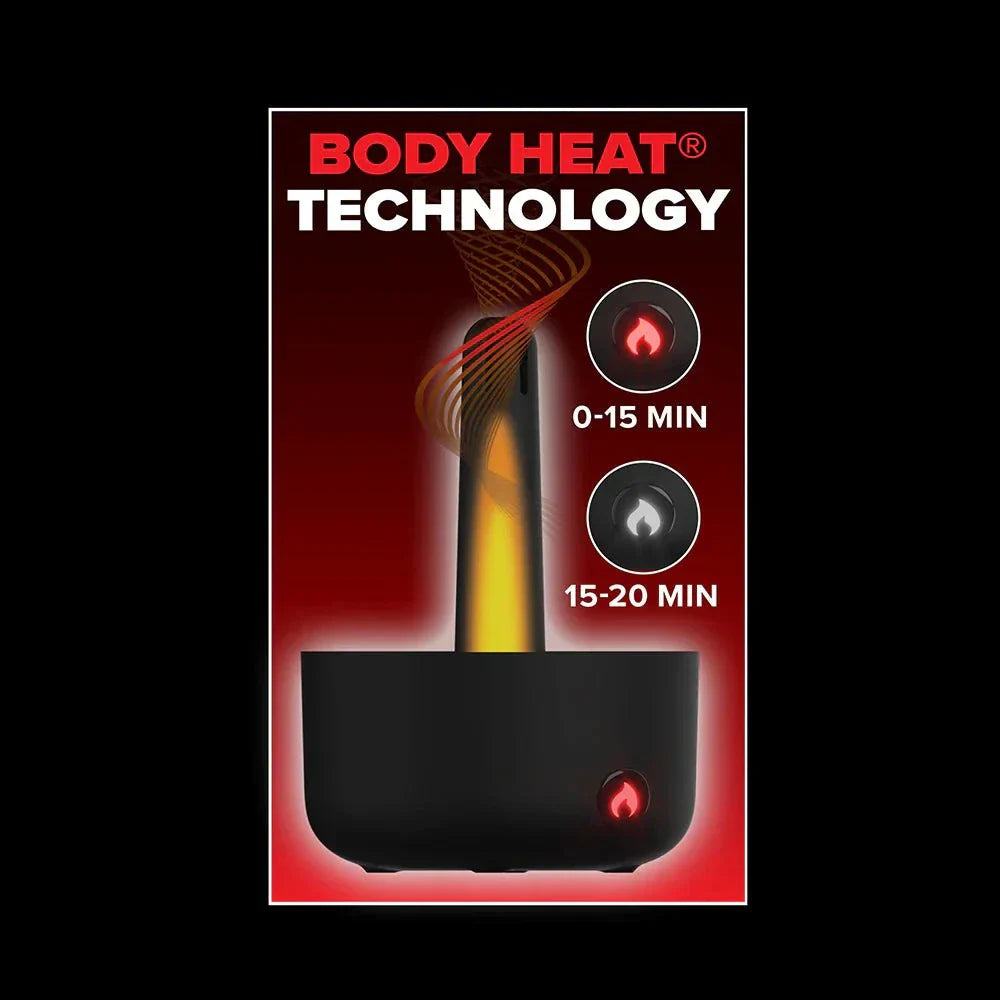 PDX Elite Milk Me Hotter male stroker with body heat technology showing warming base indicator lights