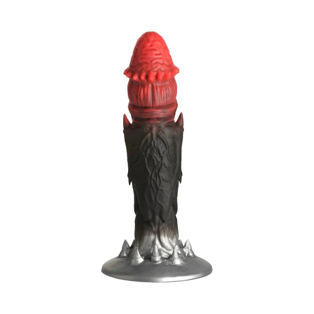 Creature Cocks Count Cockula silicone dildo with brain-textured head, veiny shaft, bat wings, spikes, and suction cup base in red, black, and silver colors.