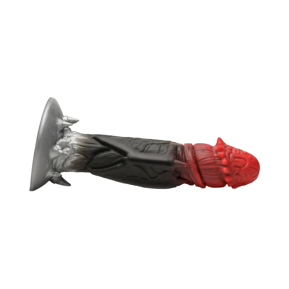 Creature Cocks Count Cockula silicone dildo with brain-like head, veiny shaft, bat wings, and suction cup base in black and red design