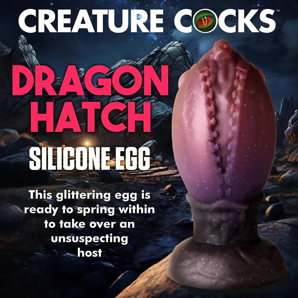 Creature Cocks Dragon Hatch Silicone Egg XL with glittery finish and textured design for fantasy role-play.