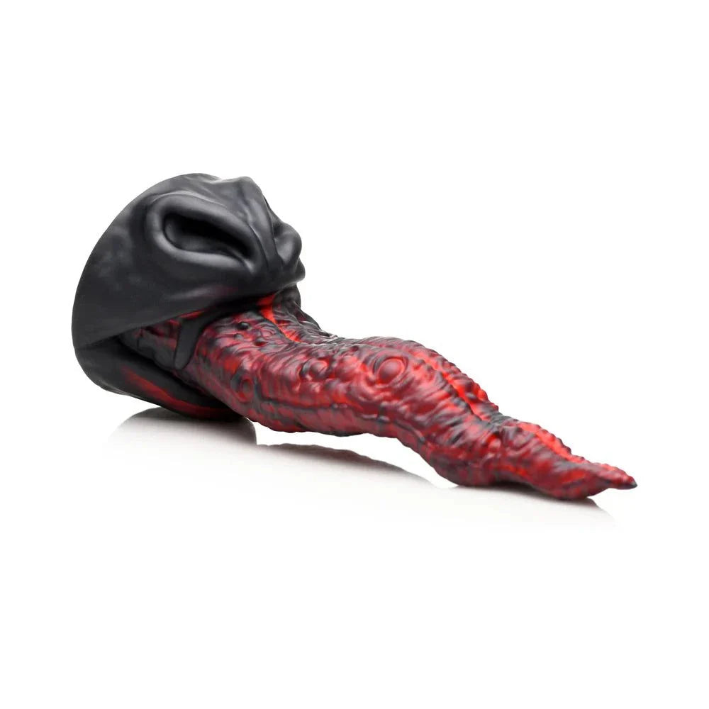 Creature Cocks Dragon Tongue red textured silicone dildo with black suction-cup base for hands-free use