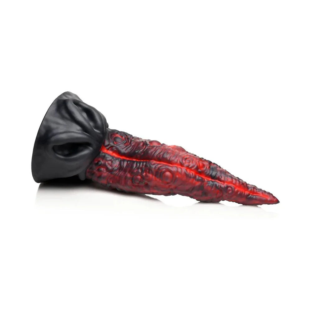Creature Cocks Dragon Tongue silicone dildo with textured red dragon tongue design and suction cup base for hands-free use