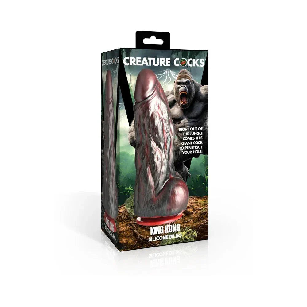 Creature Cocks King Kong Silicone Dildo packaging with realistic design and silver fur detailing.