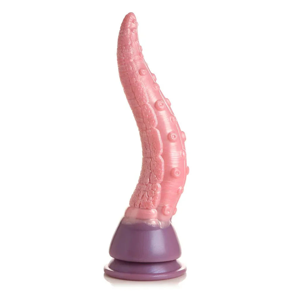 Creature Cocks Octoprobe pink tentacle silicone dildo with suction cup base and textured surface for varied sensations.