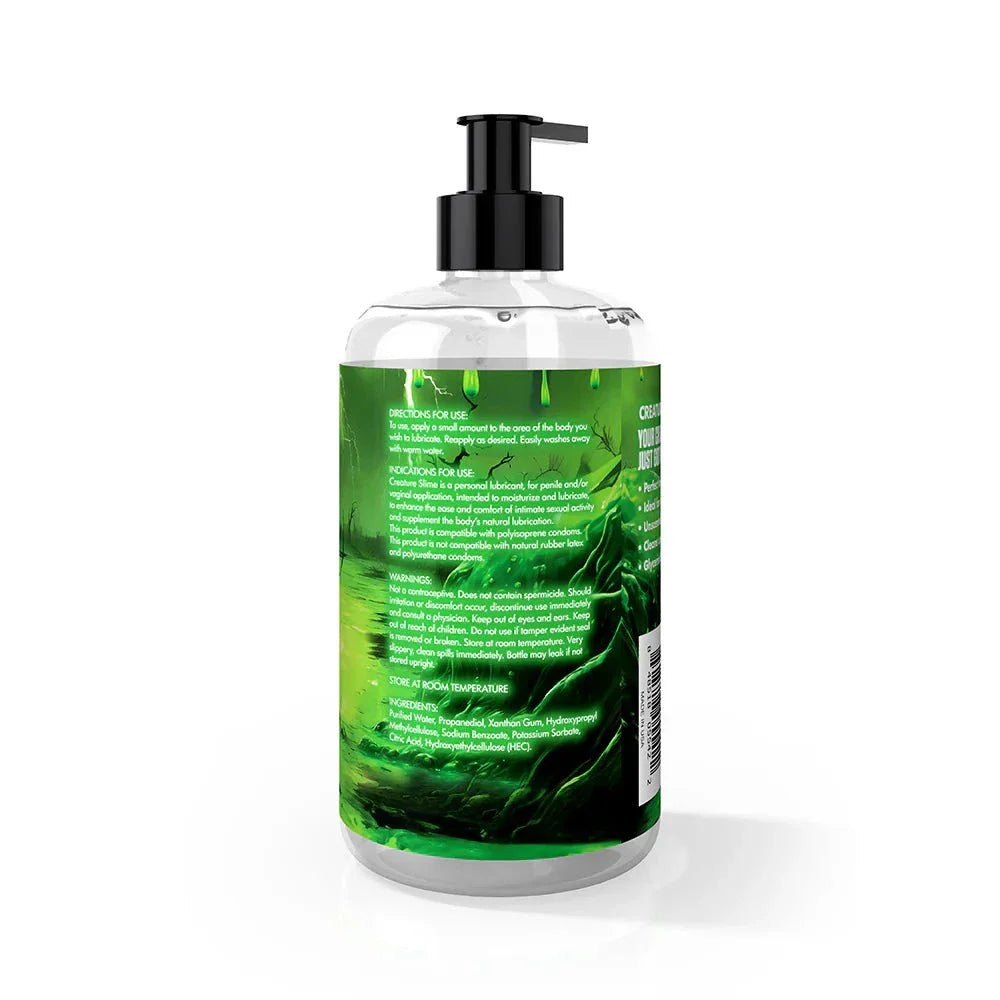 Creature Slime Water-Based Lubricant 16 oz bottle with green label.