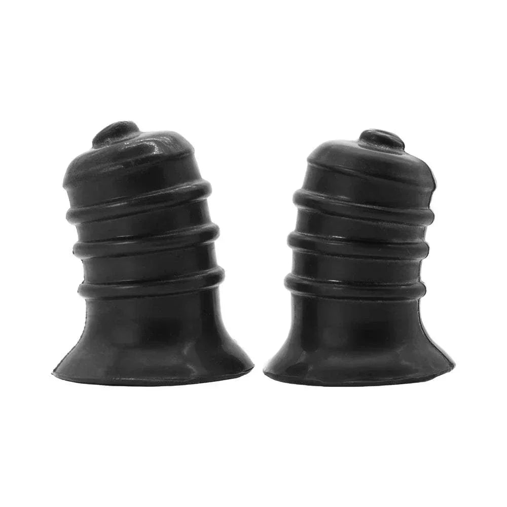 Oxballs Ribnips Curved Springy-Ribbed Nipsuckers in black, with flared base and ribbed design for optimal suction.