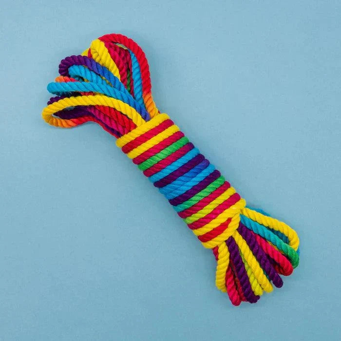 Rainbow bondage rope 26.25 ft, bamboo silk, colorful and durable.