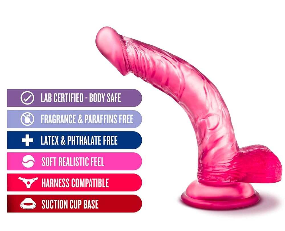 Pink Blush B Yours Sweet n Hard 7 curved dildo with suction cup base and harness compatibility