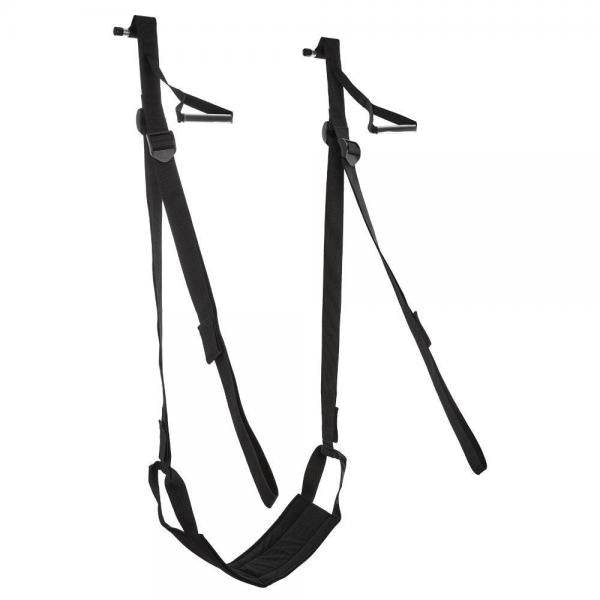 Sportsheets Door Jam Sex Sling in black with adjustable straps.