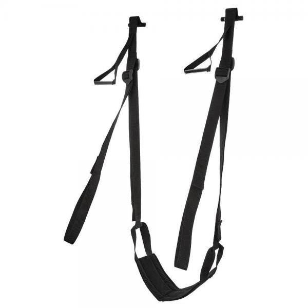 Sportsheets Door Jam Sex Sling in sleek black, designed for secure door attachment, offering adjustable straps for enhanced intimate experiences.