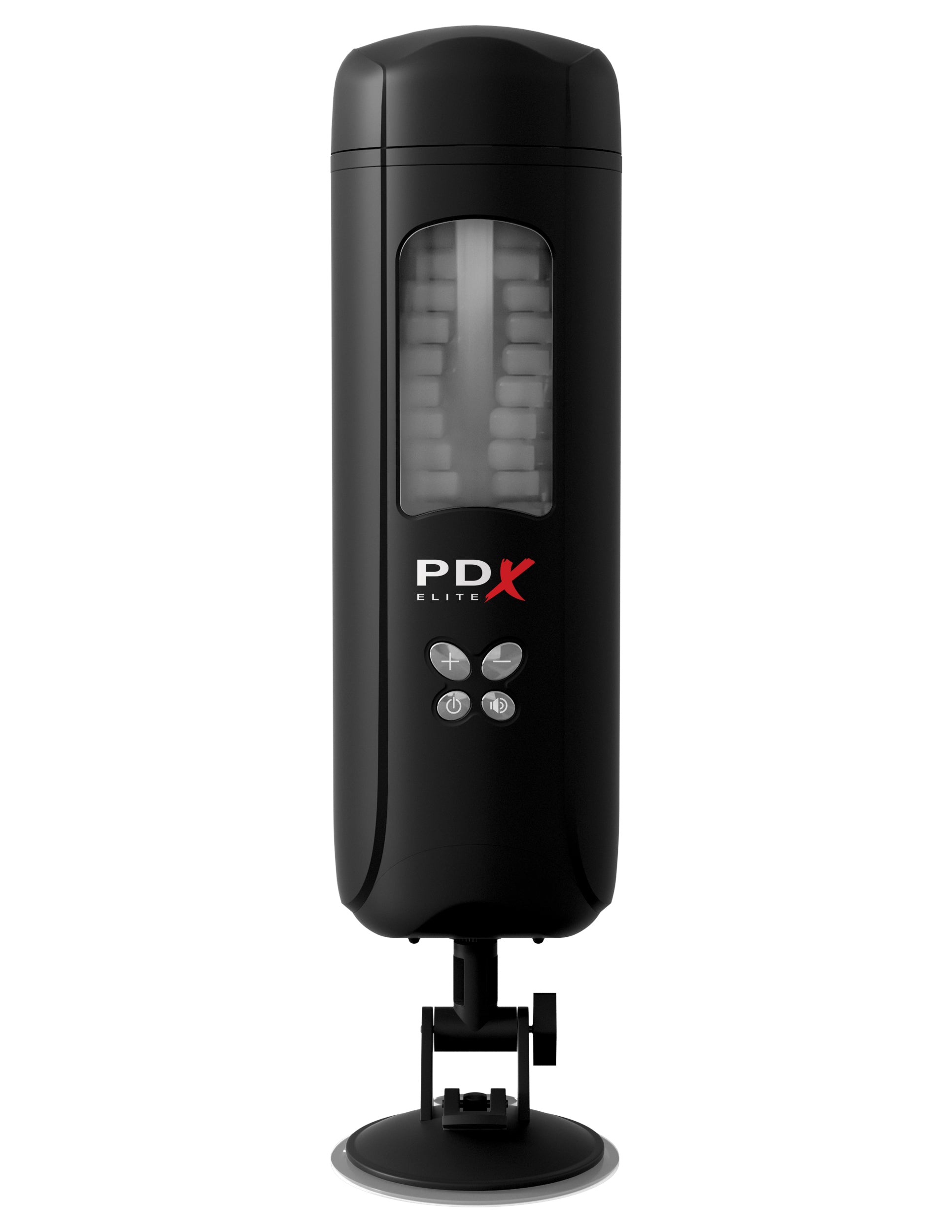 PDX Elite Ultimate Milker Gyrating Suction Stroker With Audio and Suction Cup Clear/Black