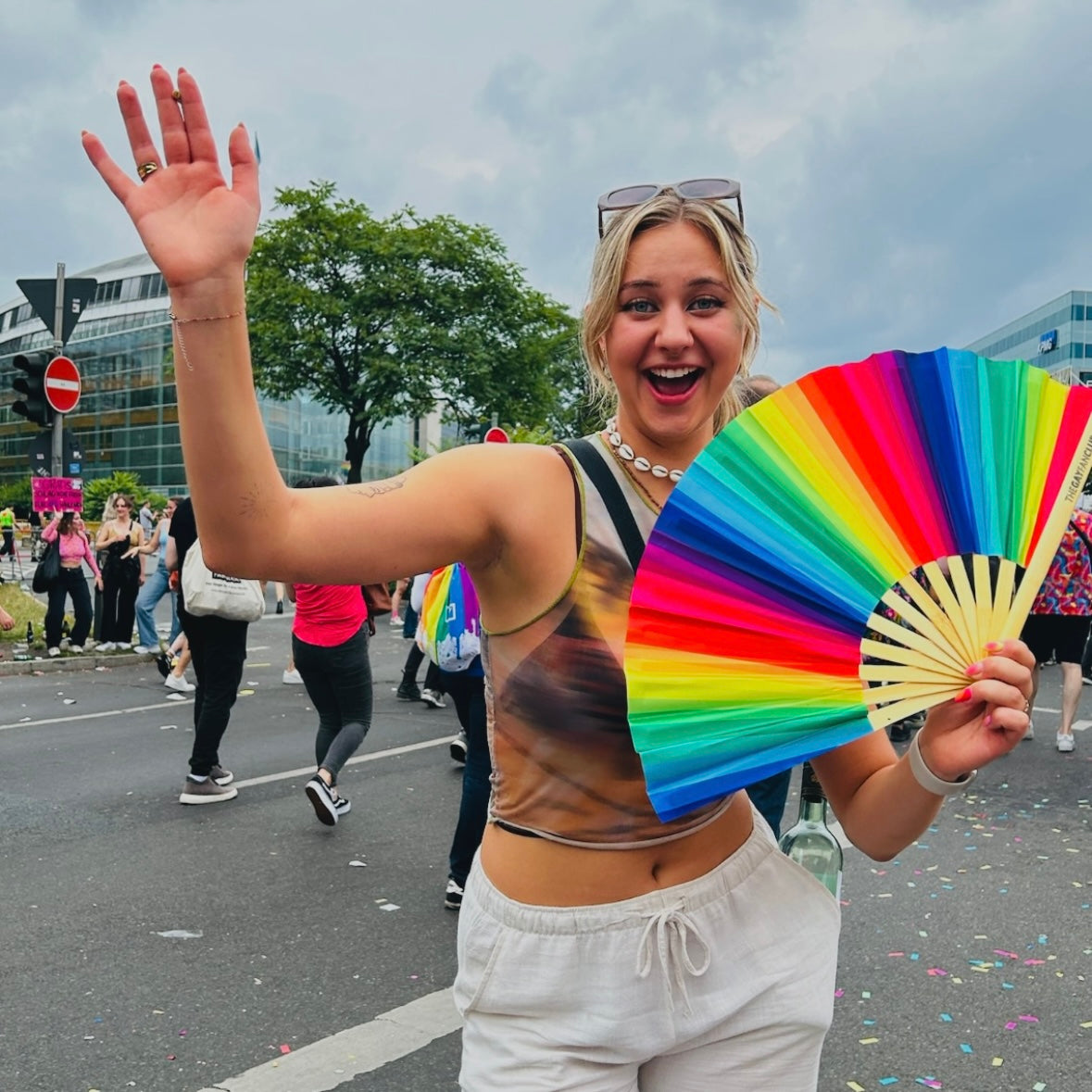 Rainbow Folding Fan by Hand Fan