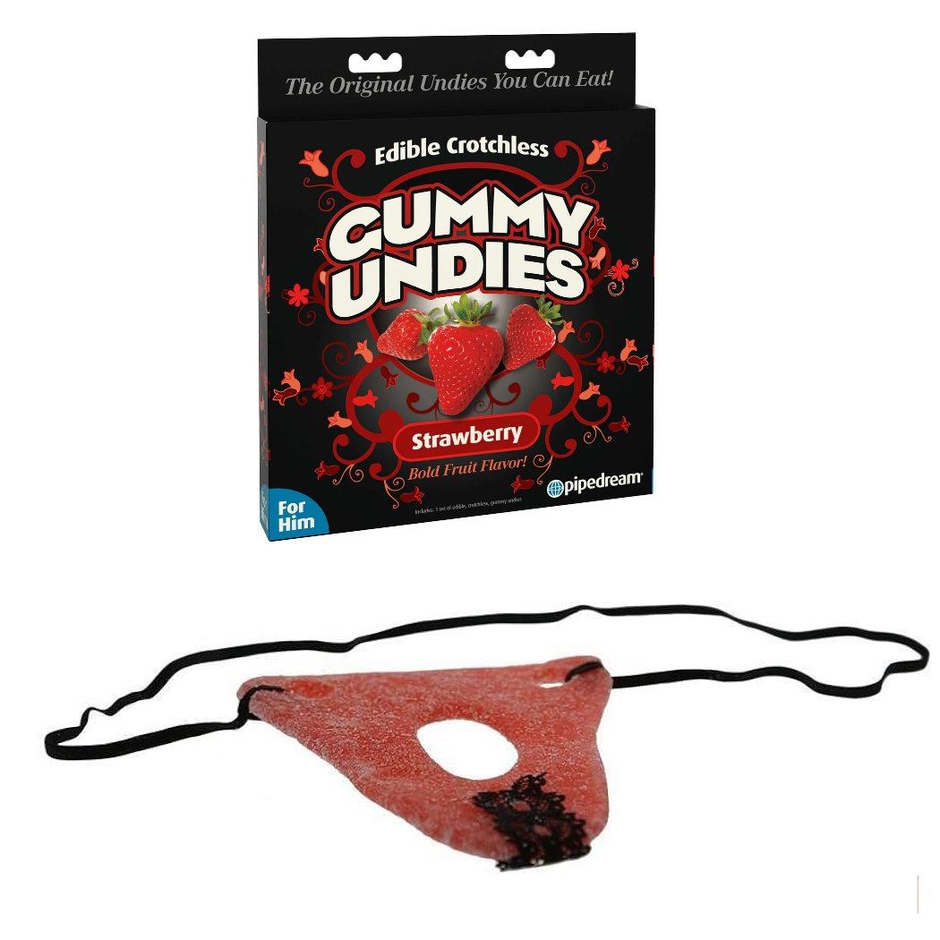 Pipedream Edible Crotchless Gummy Undies For Him Strawberry Flavor packaging and product.