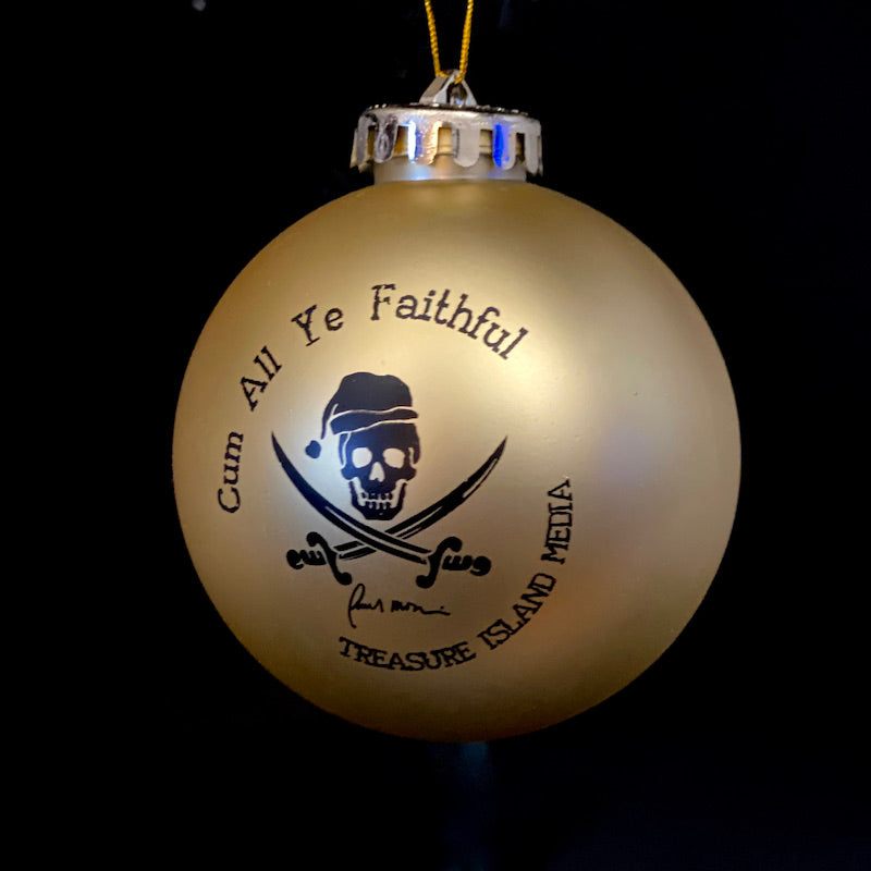 Gold TIM holiday ornament with elegant design and festive appeal.