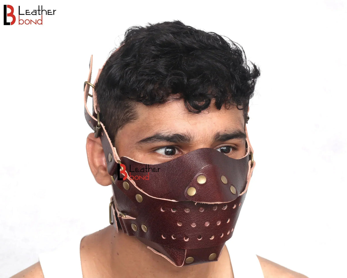 Genuine Cowhide Leather Steampunk Halloween Mask Hood BDSM Sensory Deprivation Hood