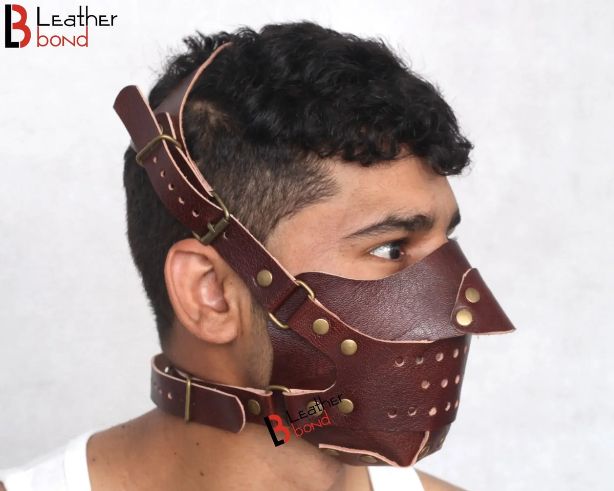 Genuine Cowhide Leather Steampunk Halloween Mask Hood BDSM Sensory Deprivation Hood