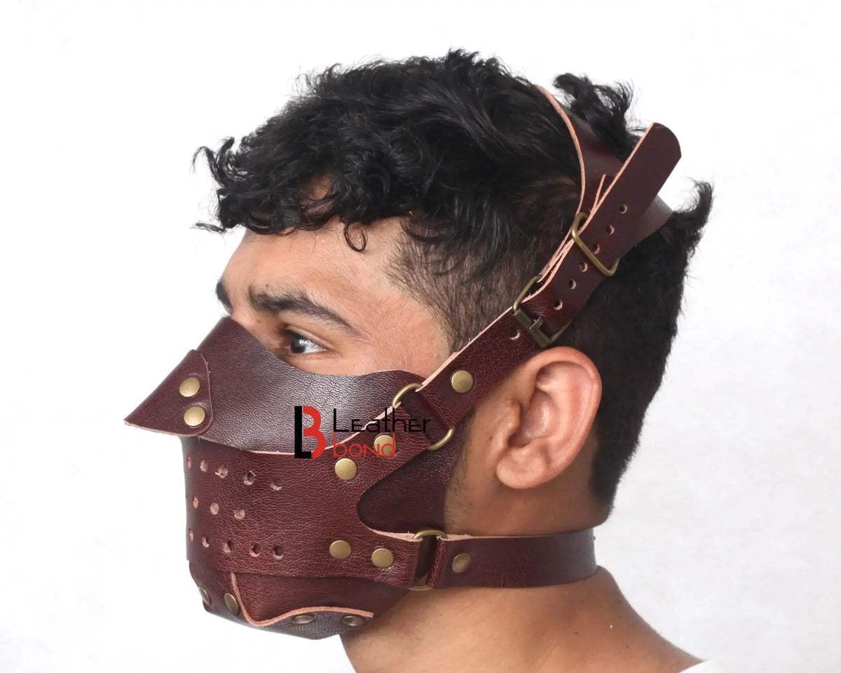 Genuine Cowhide Leather Steampunk Halloween Mask Hood BDSM Sensory Deprivation Hood