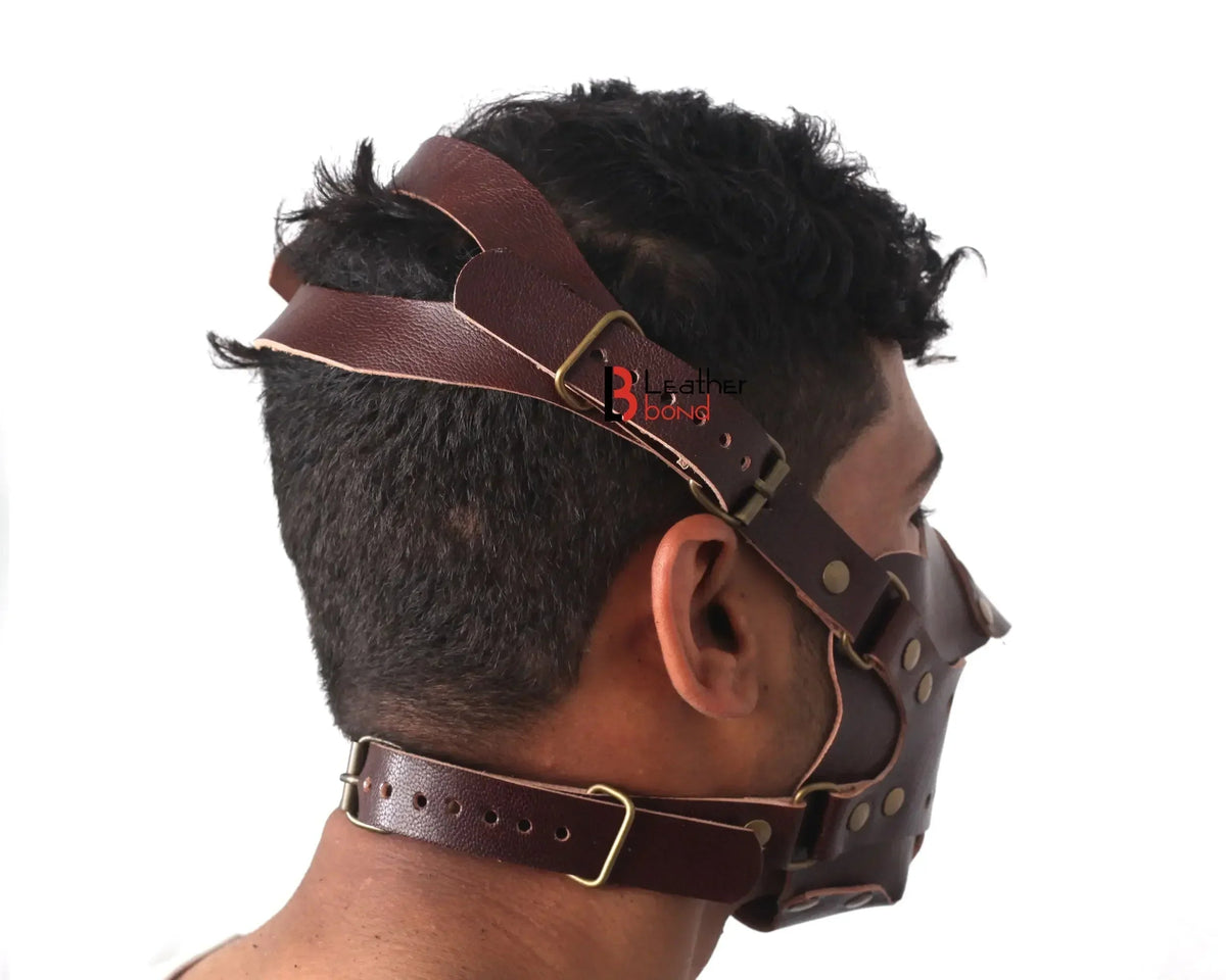 Genuine Cowhide Leather Steampunk Halloween Mask Hood BDSM Sensory Deprivation Hood