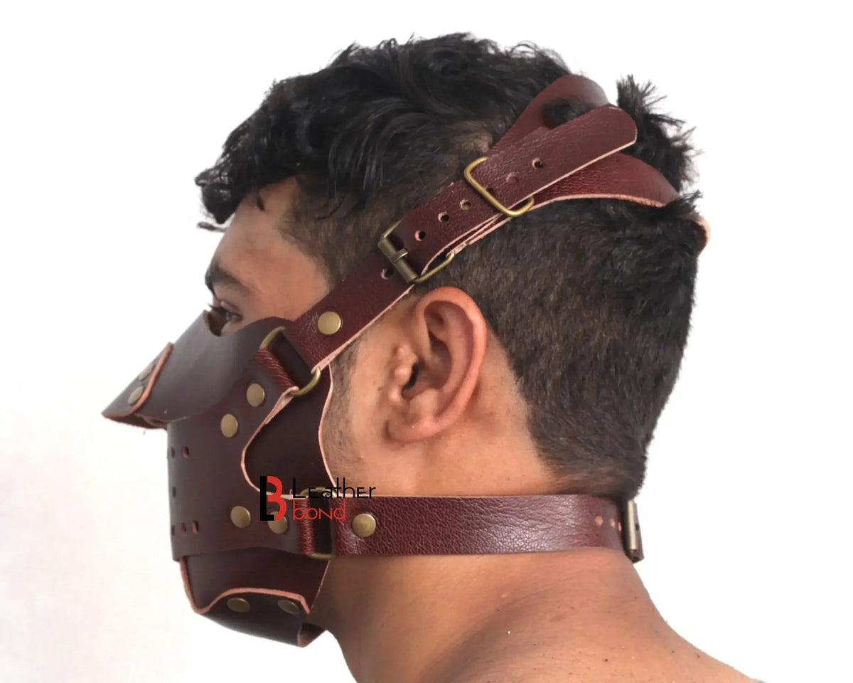 Genuine Cowhide Leather Steampunk Halloween Mask Hood BDSM Sensory Deprivation Hood