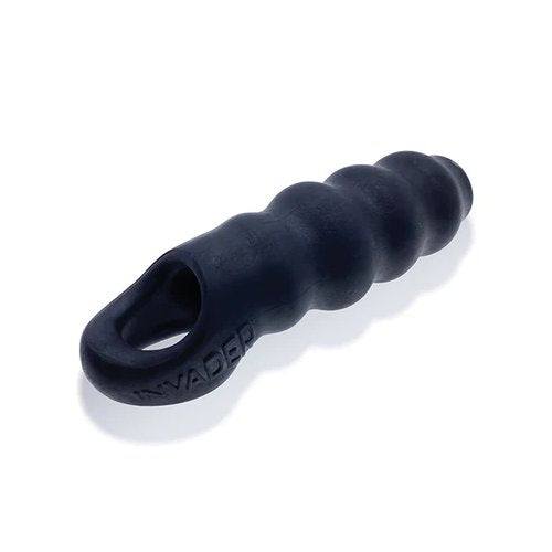 Oxballs Invader Cocksheath - open-ended, textured design for enhanced stimulation in black PLUS+SILICONE™ blend.