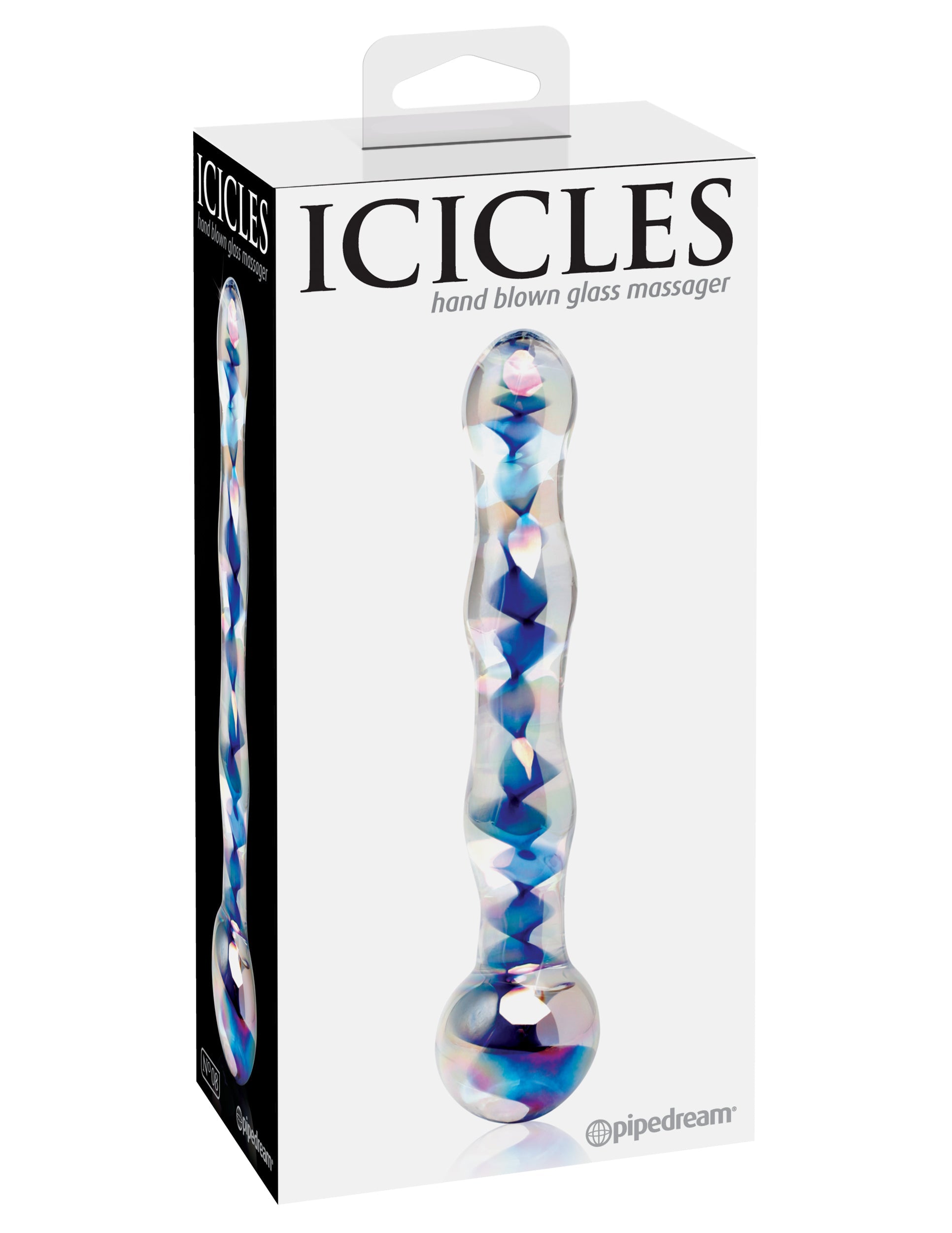 Icicles No. 8 Wavy 7 in. Glass Dildo Blue/Clear