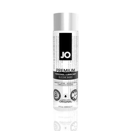 JO Premium Original Silicone Lubricant bottle, 4 oz, luxurious and long-lasting silicone-based formula.