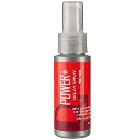Power + Delay Spray 1oz bottle for enhancing performance and delaying ejaculation.