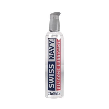 Swiss Navy Silicone Lubricant bottle with easy pump design for long-lasting, velvety-smooth lubrication.