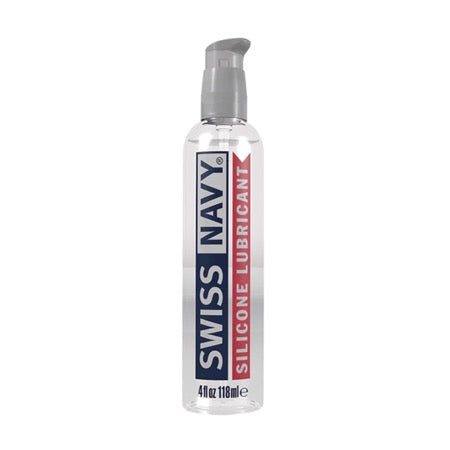 Swiss Navy Silicone Lubricant in convenient pump bottle for long-lasting lubrication.
