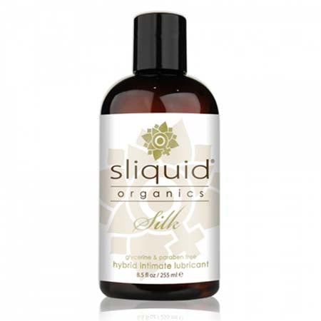 Sliquid Organics Silk Hybrid Lubricant, 8.5 oz bottle, aloe and silicone blend.