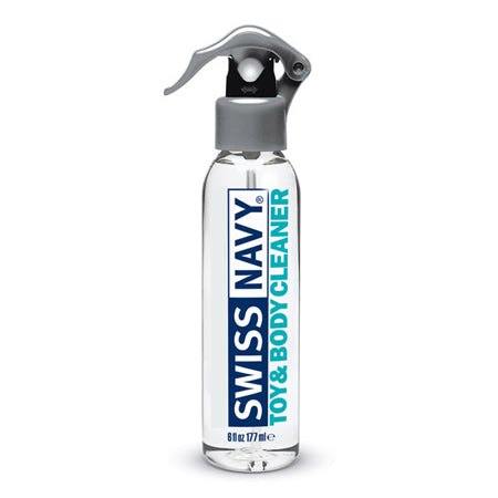 Swiss Navy Toy and Body Cleaner 6oz spray bottle for safe, residue-free cleaning of intimate toys and personal items.