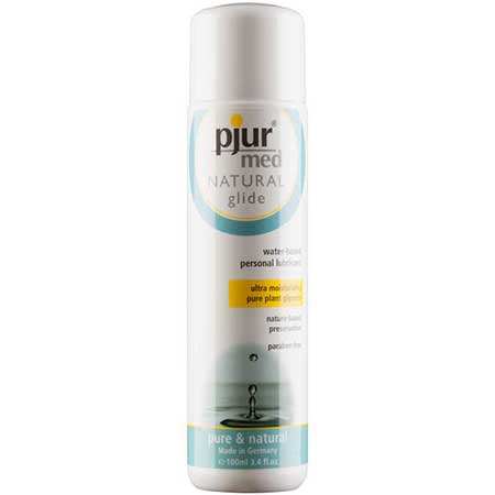 Pjur Med Natural Glide 100ml water-based lubricant bottle.