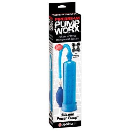 Pipedream Pump Worx Silicone Power Pump in packaging displaying product design.