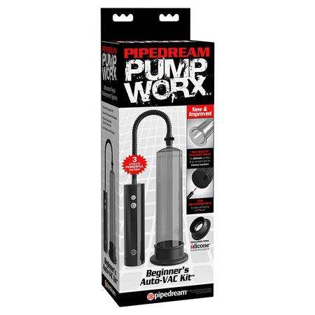 Pipedream Pump Worx Rechargeable Beginner's Auto-VAC Kit in black packaging.