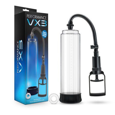 Blush Performance VX3 Male Enhancement Pump System Clear with vacuum technology and silicone sleeves.