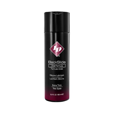 ID BackSlide Silicone Anal Lubricant bottle with extra thick formula, designed for smooth anal play.