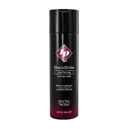 ID BackSlide Silicone Anal Lubricant bottle with extra thick formula for smooth and pleasurable experience.
