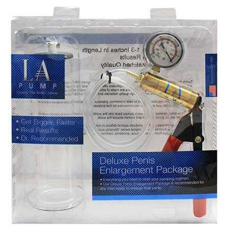 LA Pump Regular 1.75in Cylinder & Deluxe Pump in packaging with gauge and pistol grip handle.