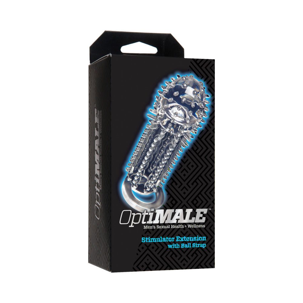 OptiMale Stimulator Extension Clear with ball strap for enhanced pleasure and added length