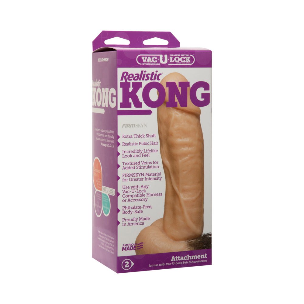 Vac-U-Lock Realistic KONG White dildo attachment with lifelike texture and phthalate-free material for intense pleasure.