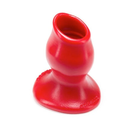 Medium red OxBalls Pighole-2 Hollow Plug made of premium silicone with a smooth, rippled inner chamber for enhanced anal stimulation.