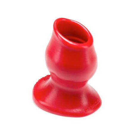 Red flexible hollow silicone anal plug OxBalls Pighole-3 large size with tapered tip and flared base