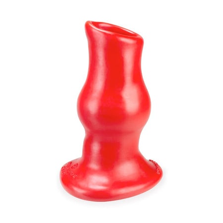 Red OxBalls Pig Hole Deep premium hollow silicone buttplug with tapered base and knotted core design for secure fit and comfort.
