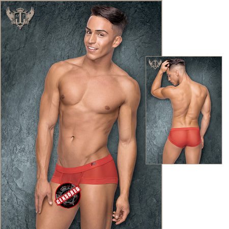 Male Power Hoser Micro Mini Hose Shorts in red, featuring a durable and stretchy material with unique hose design.