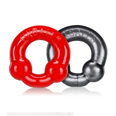 OxBalls 2-Pack Cockring Steel & Red set with durable rings for enhanced performance and pleasure.