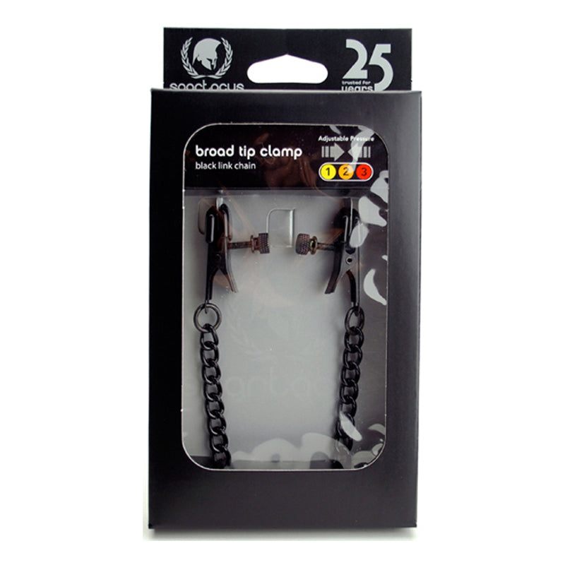 Classic Adjustable Clamp Black in packaging with broad tip and black link chain.