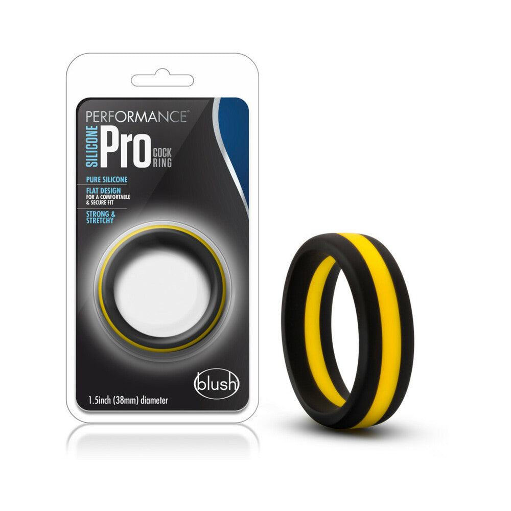 Blush Performance Silicone Go Pro Cock Ring Black/Gold, premium hypoallergenic silicone, luxury performance enhancer.